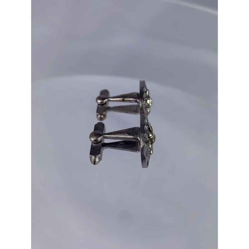 Crystals Cluster Silver Tone Cufflinks Small Sparkle Rays Ruffles Vintage
